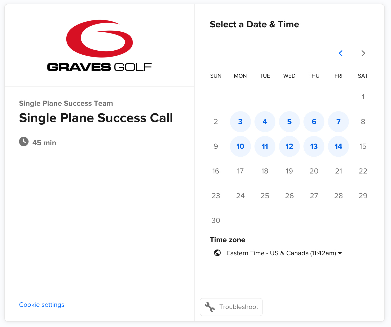 Calendar - Single Plane Success Call